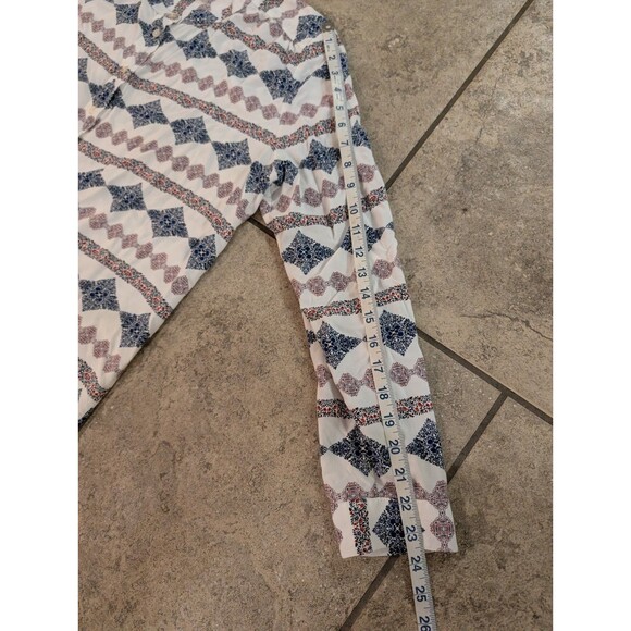 LOFT Womens XL Long Sleeve Boho Geometric Blouse Ivory Blue Tunic Top - Picture 4 of 12